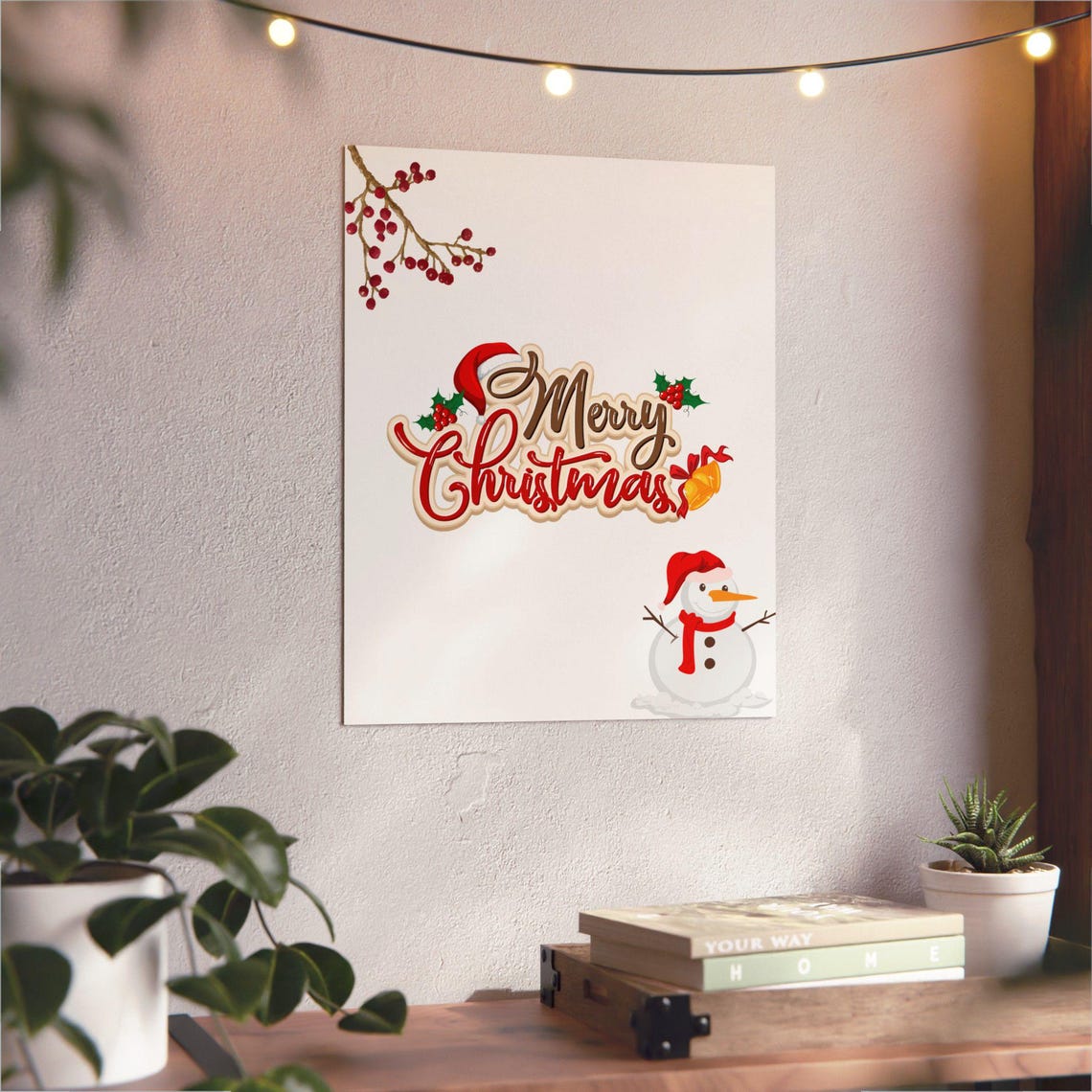 Merry Christmas Sticker Style Snowman Santa Hat Retro Poster - Image 3