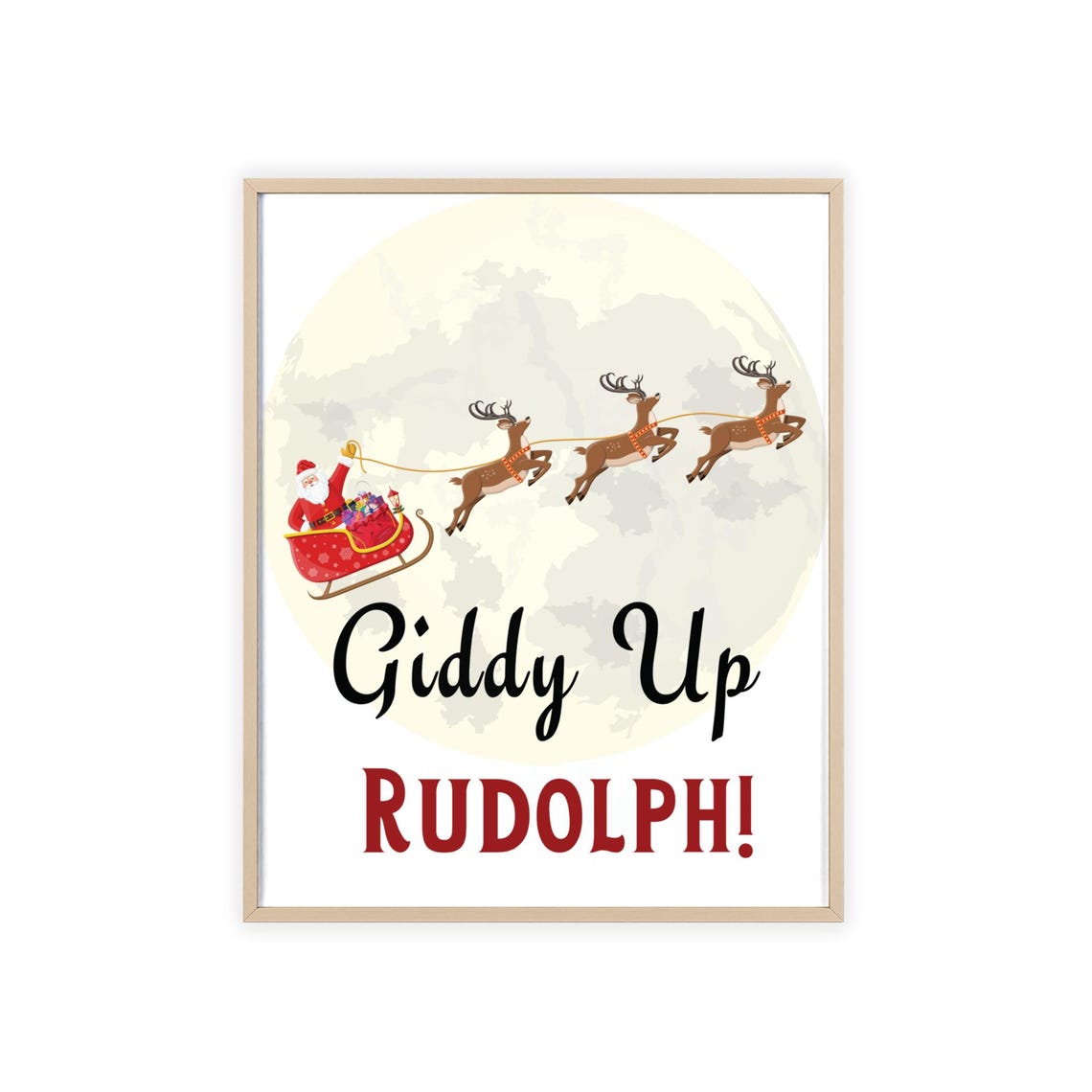 Giddy Up Rudolph Santa Sleigh Full Moon Night Christmas Poster - Image 3