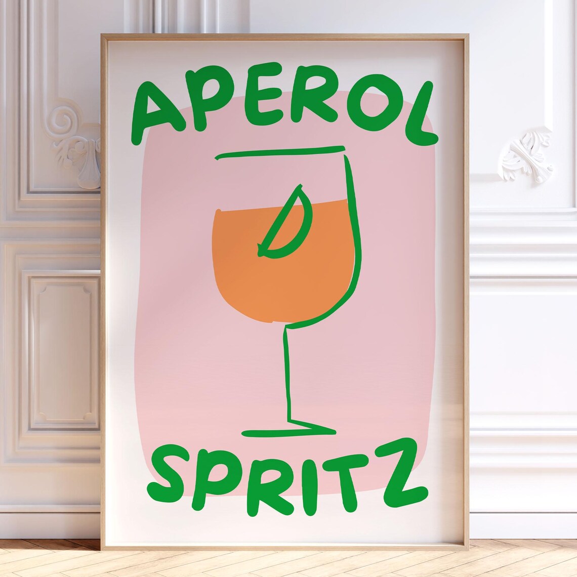 Aperol Spritz Cocktail Glass Retro Bar Cart Pink Illustration Poster