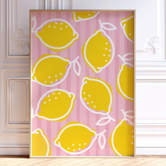 Lemon Wall Art Print Pink Citrus Poster Maximalist Dopamine Kitchen Decor Colorful Fruit Cute Summer