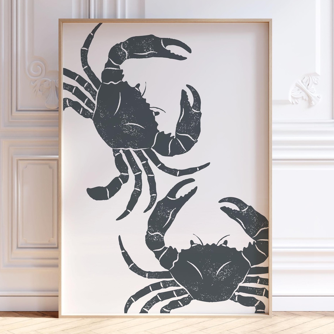 Black Crab Silhouette Coastal Pair Minimalist Beach Decor Art Poster