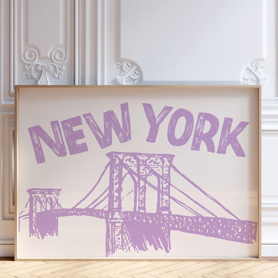 New York Retro Travel Poster, Brooklyn Bridge Sketch