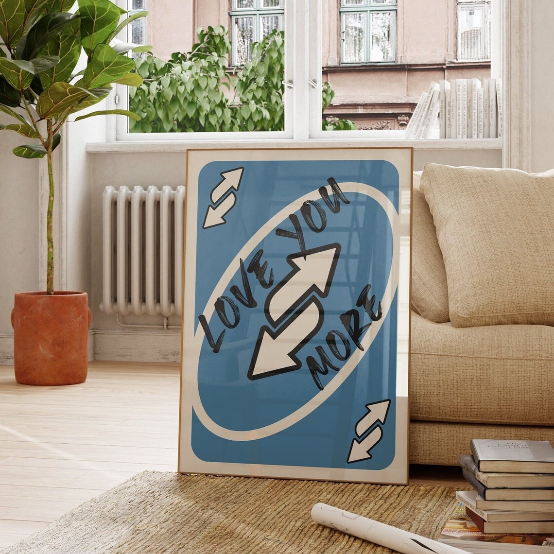 Love You More Blue Retro Reverse Playing Card Quote Wall Art - Image 3