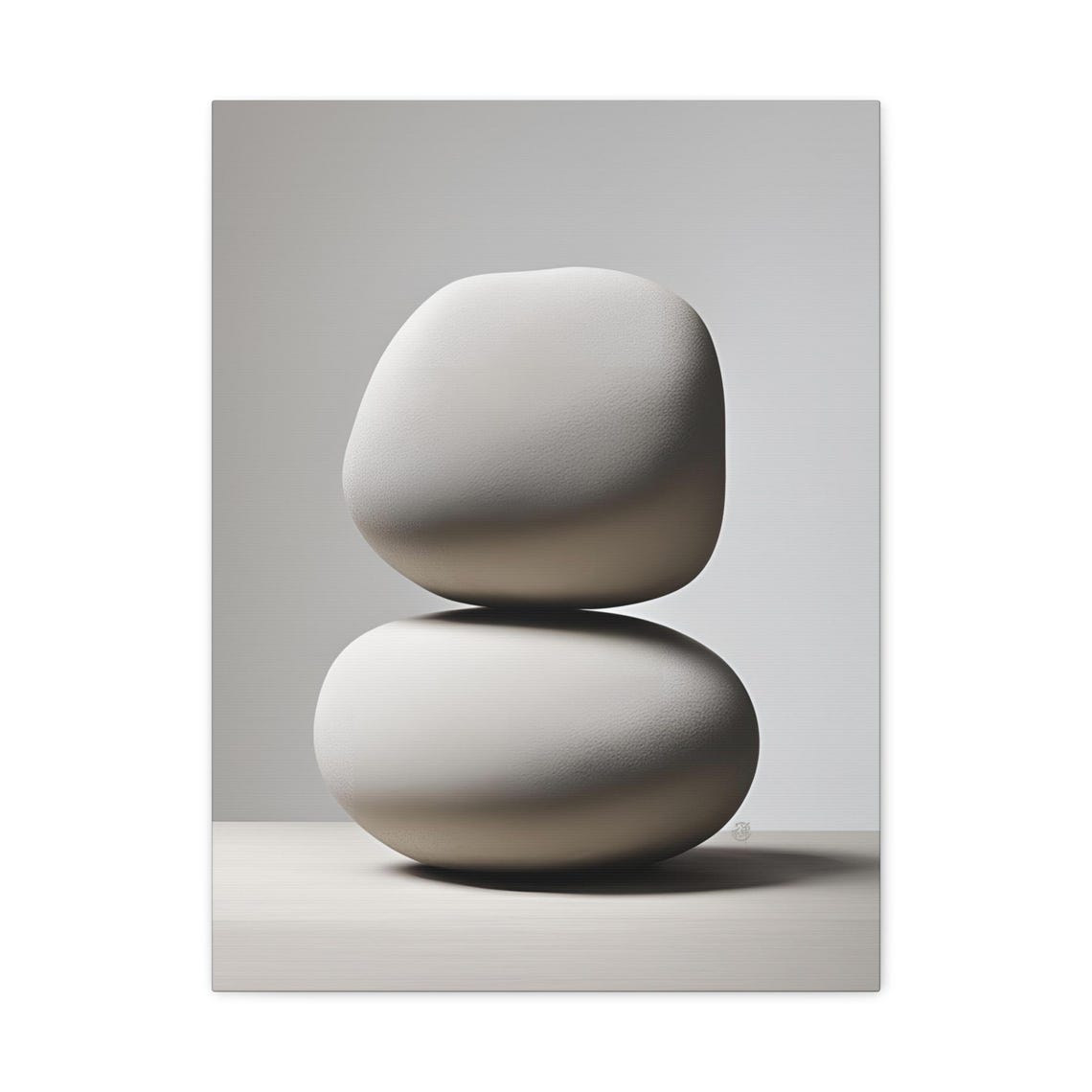 Two Smooth Balanced Zen Stones Minimalist Grey Bathroom Wall Art Print - Image 2
