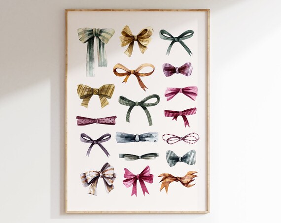 Watercolor Ribbon Bows Collection Girly Coquette Bedroom Poster