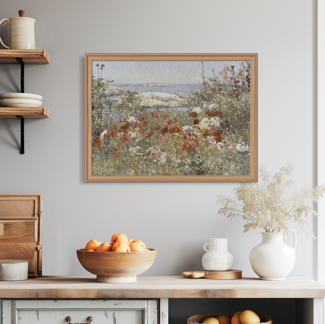 Poppy Wildflower Meadow Overlooking Sea Impressionist Vintage Summer Art Poster - Image 7