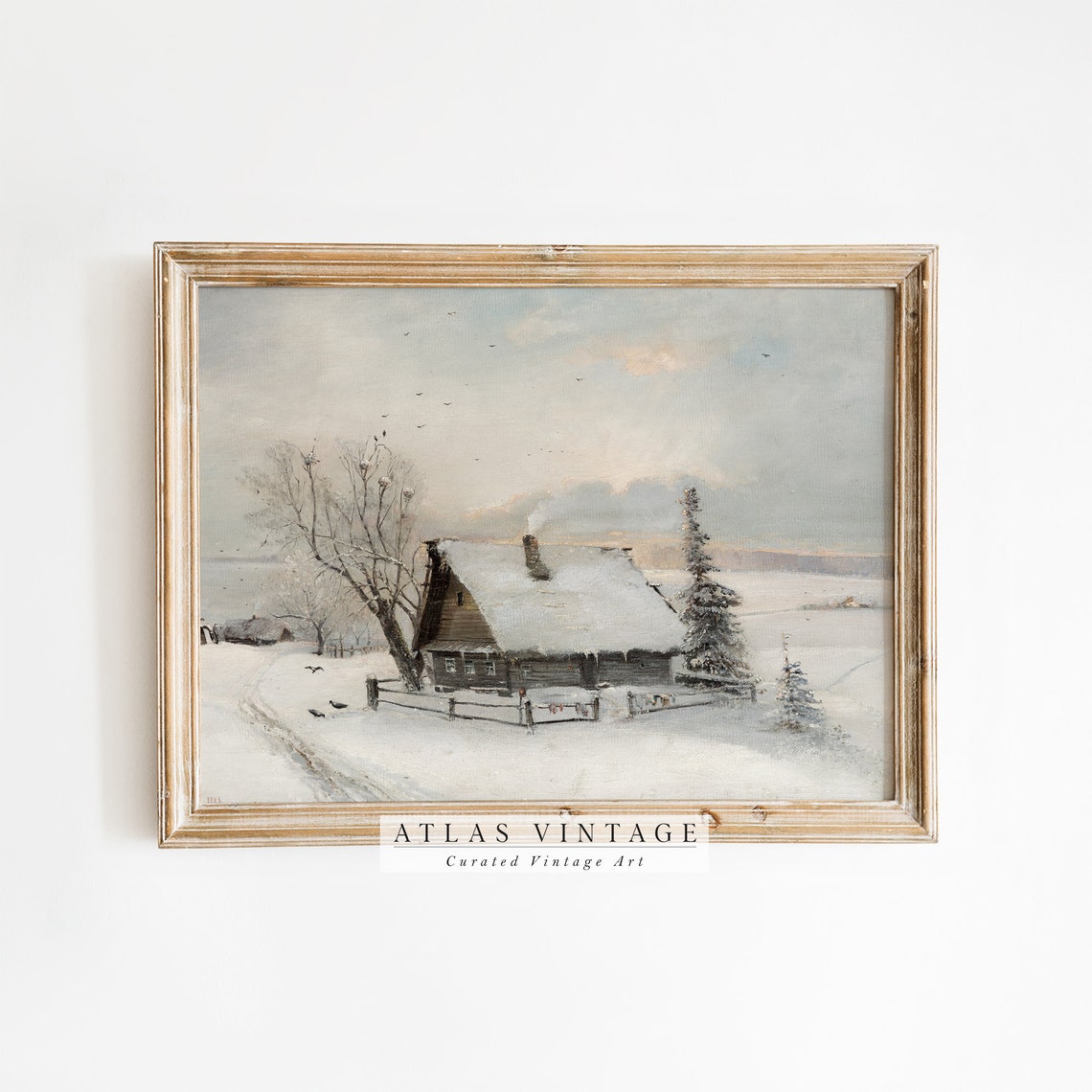 Snow Covered Cottage Vintage Winter Oil Painting Rustic Poster