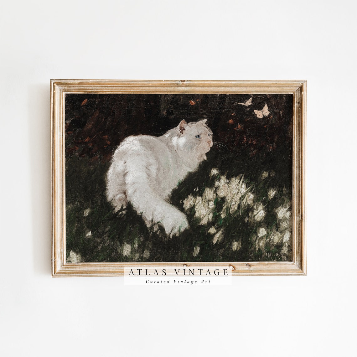 Antique Cat Oil Painting Vintage Cat Print Girl Room Wall Art Farmhouse Wall Decor Vintage Nursery Decor