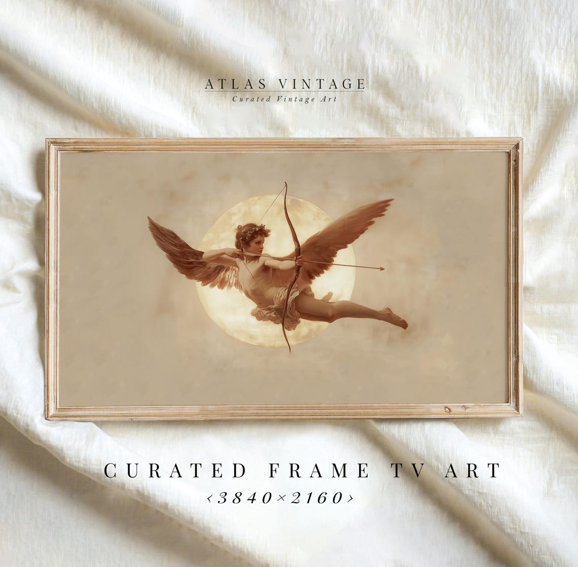 Cupid Drawing Bow Before Full Moon Sepia Romantic Angel Poster - Image 4
