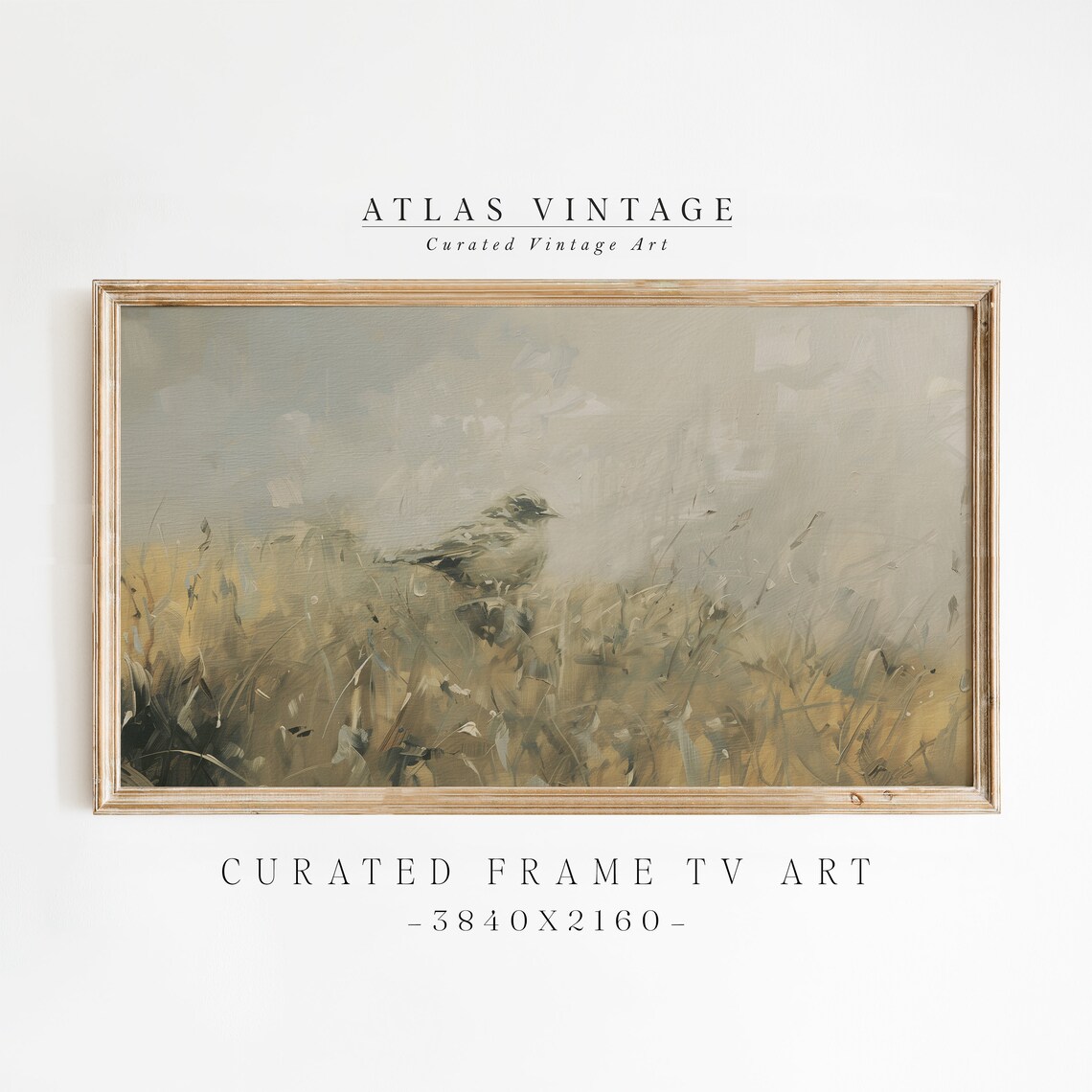 Songbird in Golden Field Soft Neutral Vintage Nature Art Poster