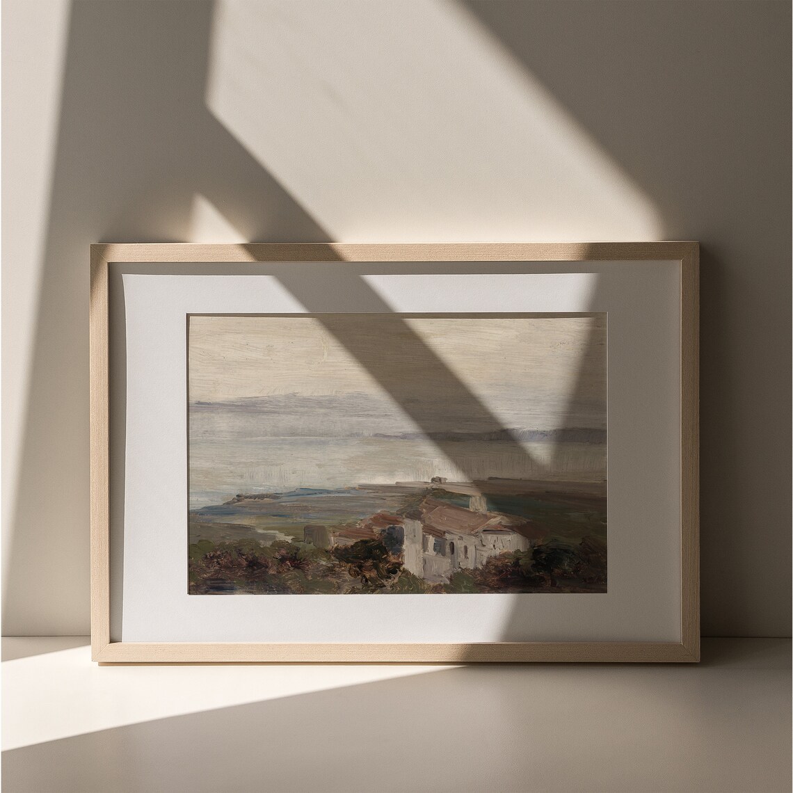 Beach House Coastal Hillside Vintage Seascape Painting Nautical Print - Image 2