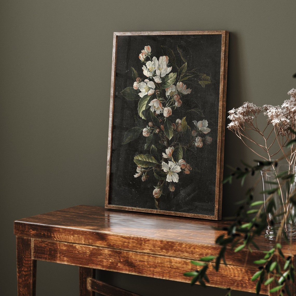 White Apple Blossoms on Dark Background Vintage Botanical Poster - Image 5