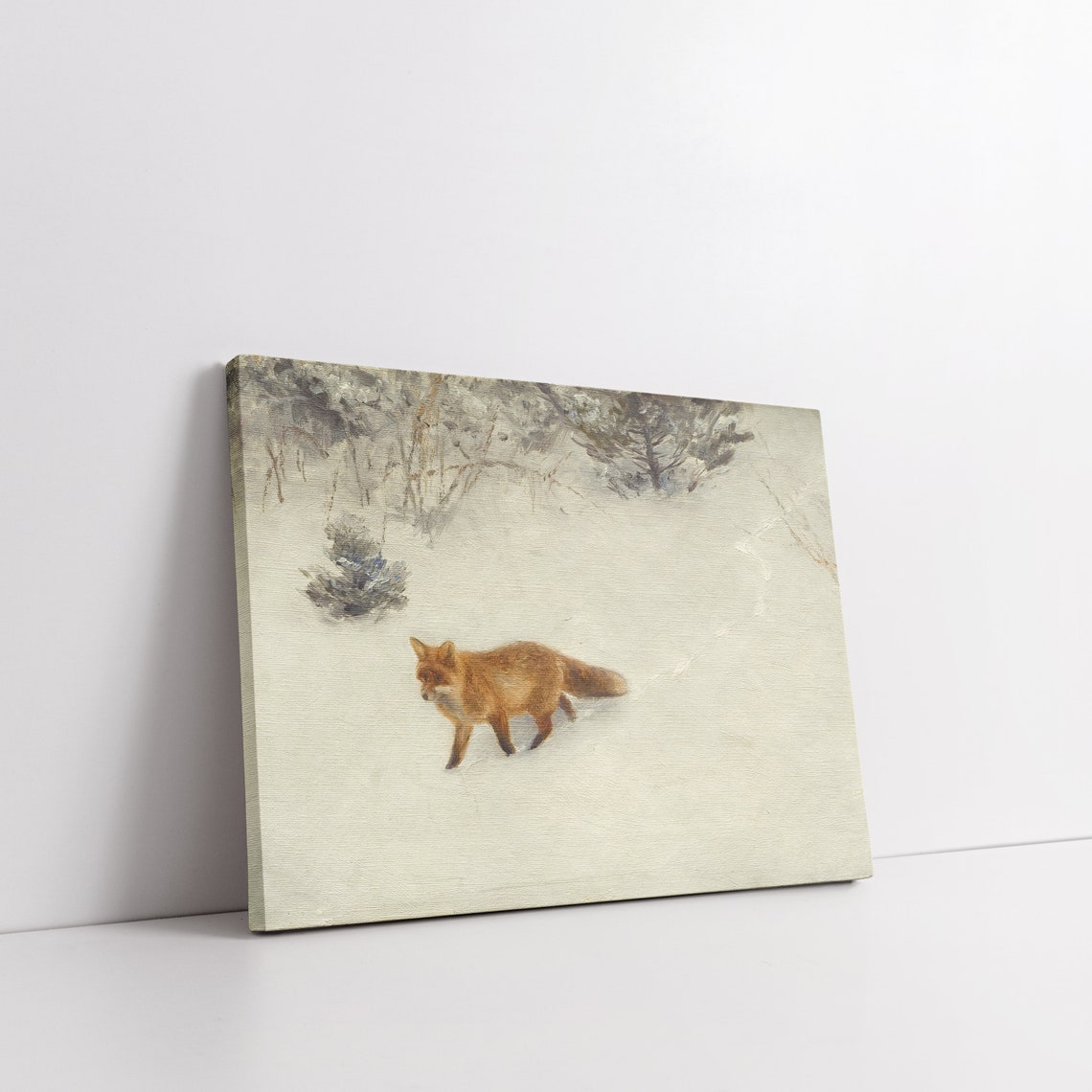 Red Fox in Winter Snow Minimal Vintage Animal Painting Rustic Poster - Image 4