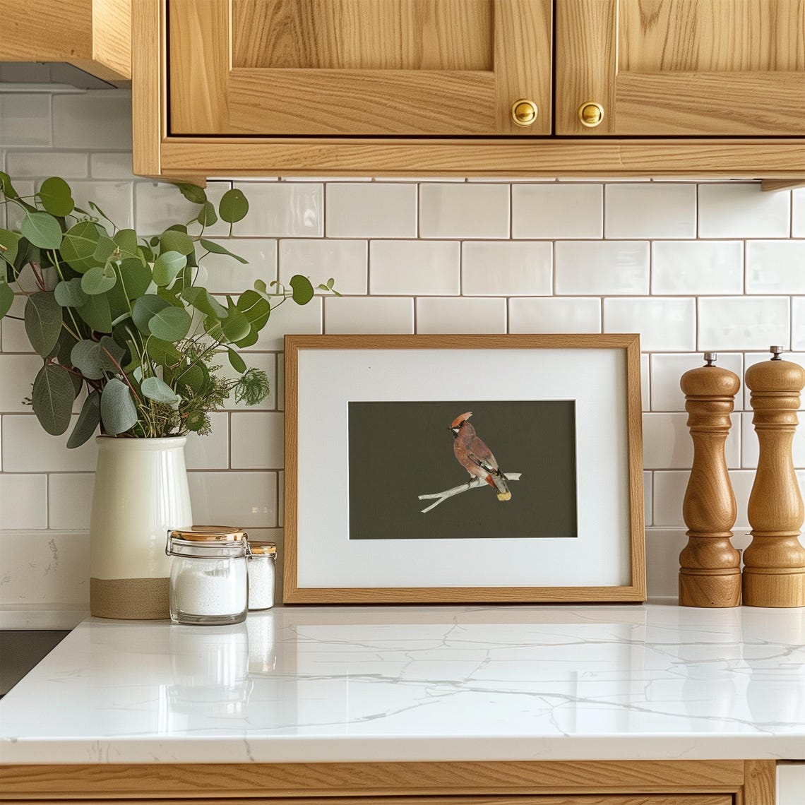 Red Cardinal Perched on Branch Dark Olive Vintage Bird Art Poster - Image 4