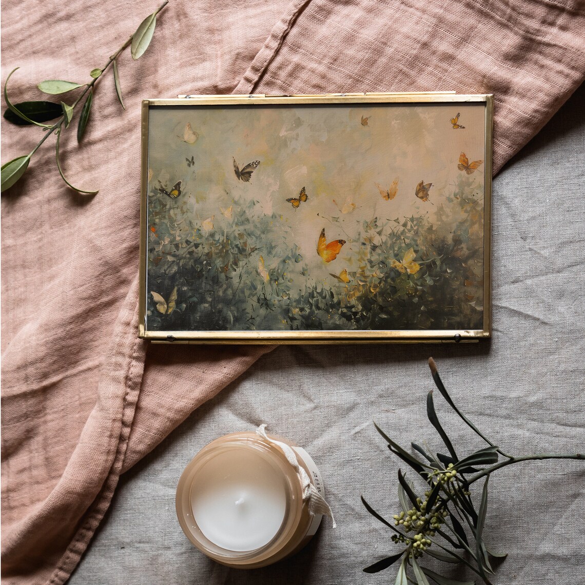 Golden Butterflies Summer Painting Vintage Flight Warm Meadow Poster - Image 2