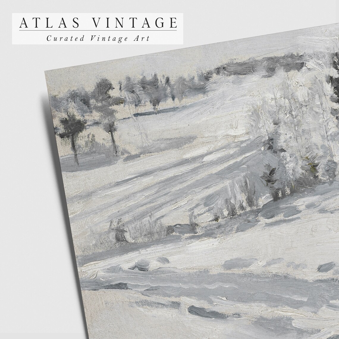 Muted Snowy Winter Landscape With Winding Path Minimalist Vintage Poster - Image 3