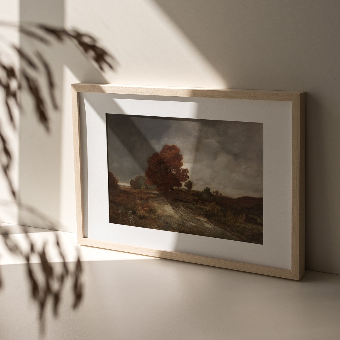 Moody Autumn Forest Path With Red Maple Dark Cloudy Sky Poster - Image 2