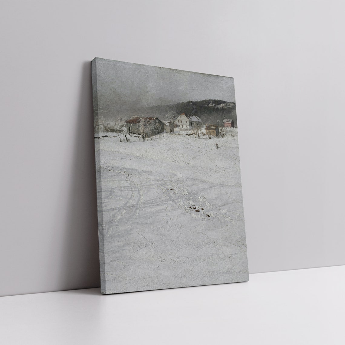 Moody Snowy Landscape Oil Painting Antique Winter Print Vintage Winter Wall Art French Country Wall Dcor - Image 5