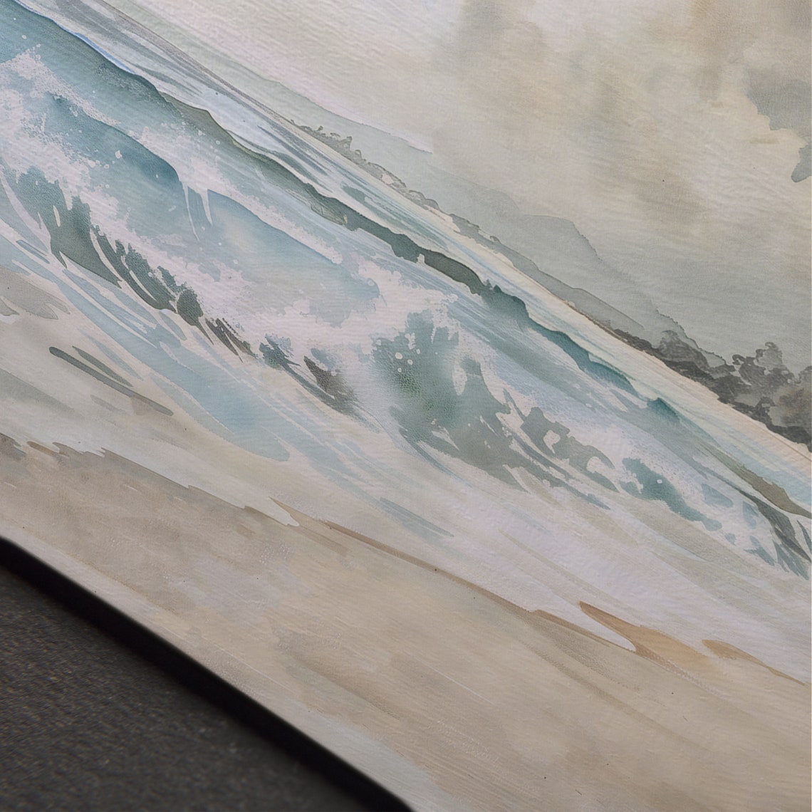 Tropical Beach Watercolor Palm Trees Soft Neutral Ocean Poster - Image 3
