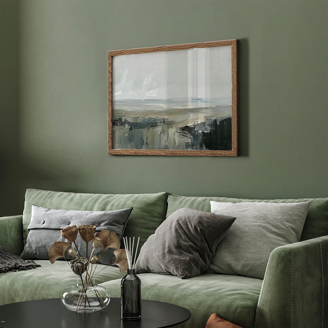 Abstract Gray Green Coastal Landscape Modern Neutral Seascape Art Poster - Image 4