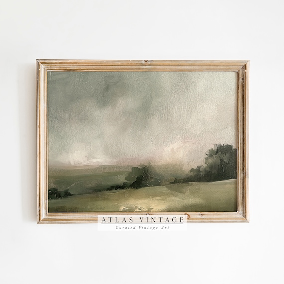 Moody Dark Green Landscape Vintage Country Field and Trees Art Poster