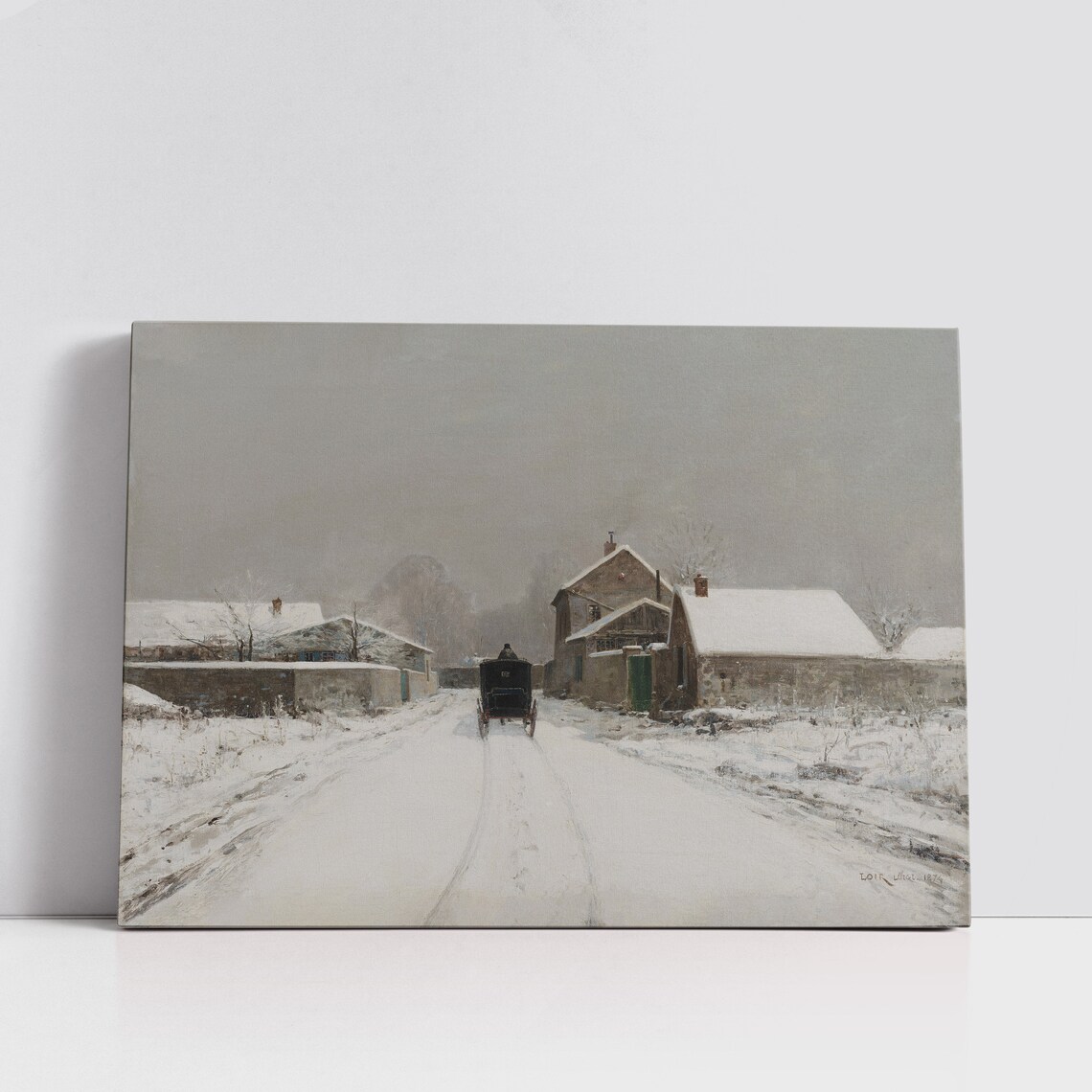 Horse Drawn Carriage on Snowy Village Street Vintage Winter Poster - Image 5