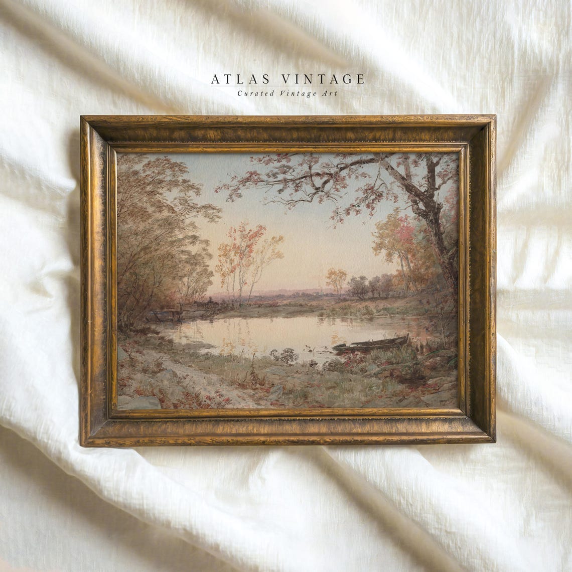Muted Autumn Pond With Rowboat And Blushing Fall Trees Lakeside Poster