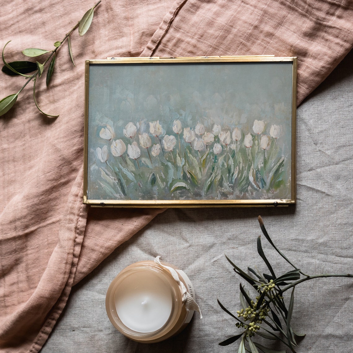 White Tulip Field Impressionist Spring Bloom Vintage Floral Poster - Image 4