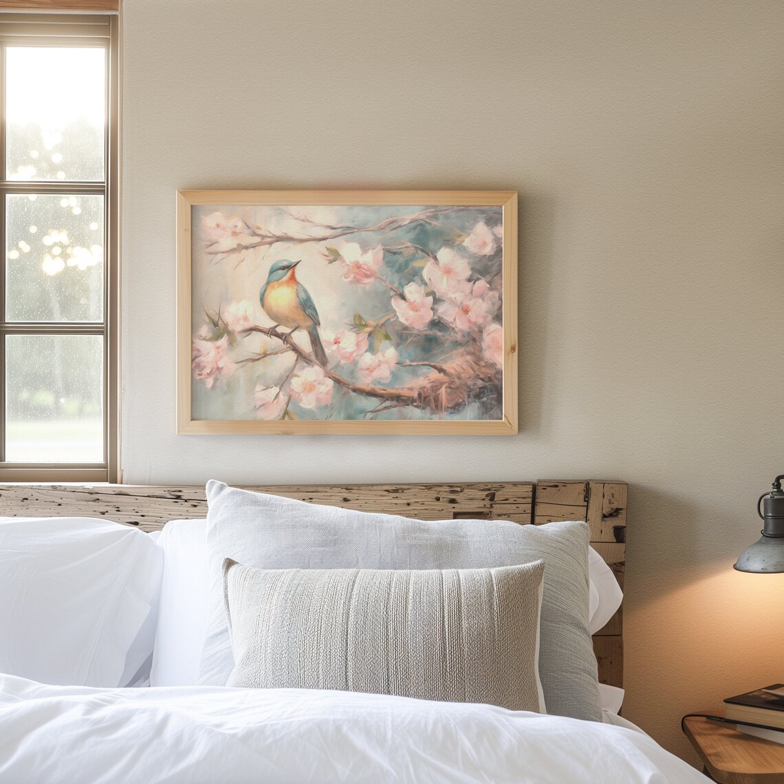 Colorful Songbird Perched on Pink Blossom Branch Spring Poster - Image 7