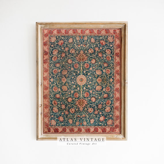 Vintage Rug Print Antique Tapestry Wall Art William Morris Print Modern Farmhouse Wall Dcor Antique Rug