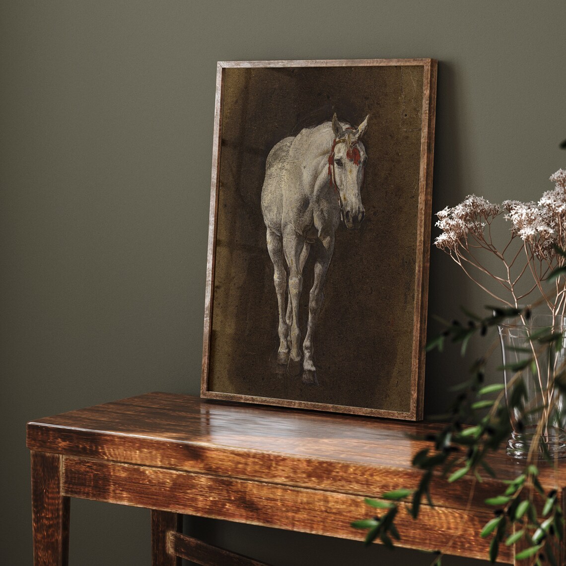 White Horse Portrait Dark Background Equestrian Horse Poster - Image 6