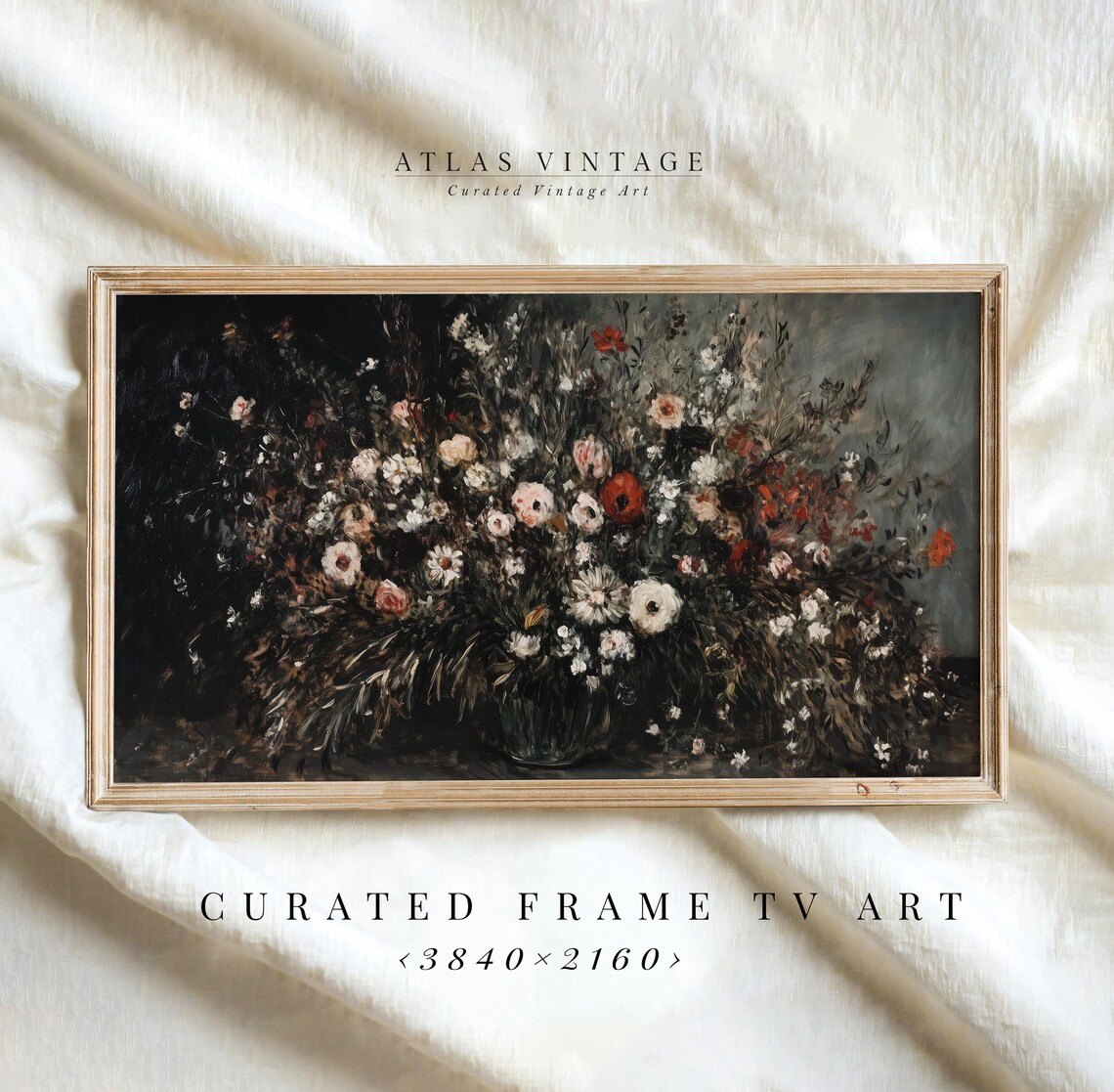 Dark Moody Flower Bouquet in Vase Vintage Floral Still Life Poster