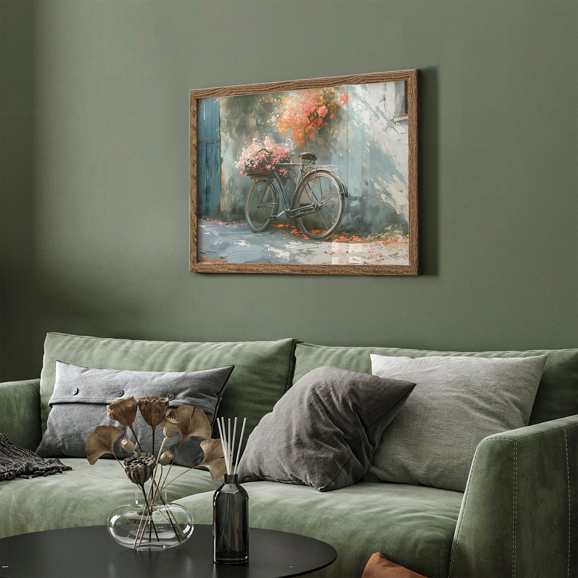 Vintage Bicycle with Flower Basket European Street Painting Poster - Image 3