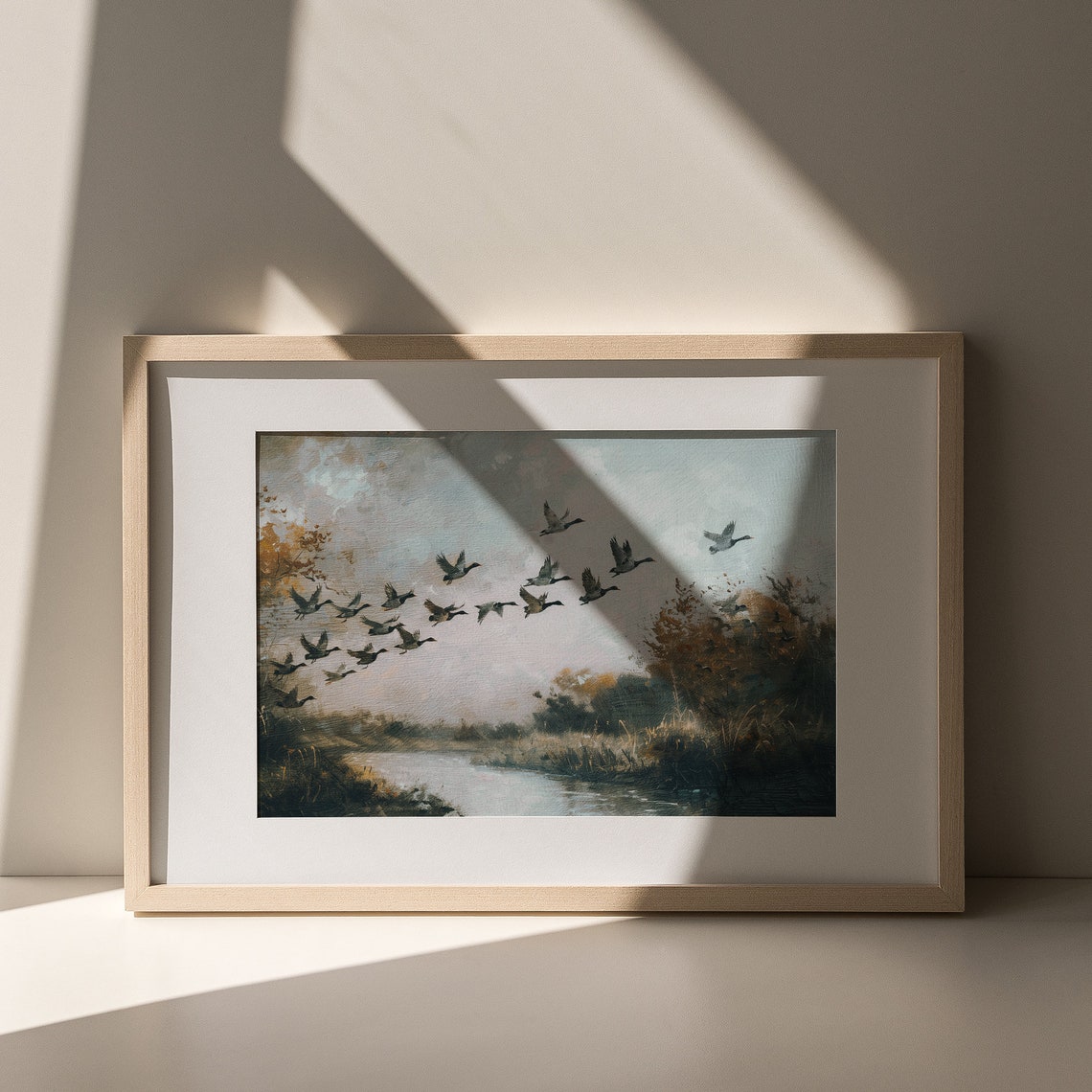Flock of Ducks Flying Over River Vintage Wildlife Painting Poster - Image 4