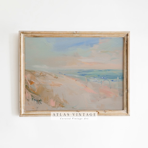 Pastel Beach Seascape Abstract Ocean Waves Soft Pink Blue Coastal Poster
