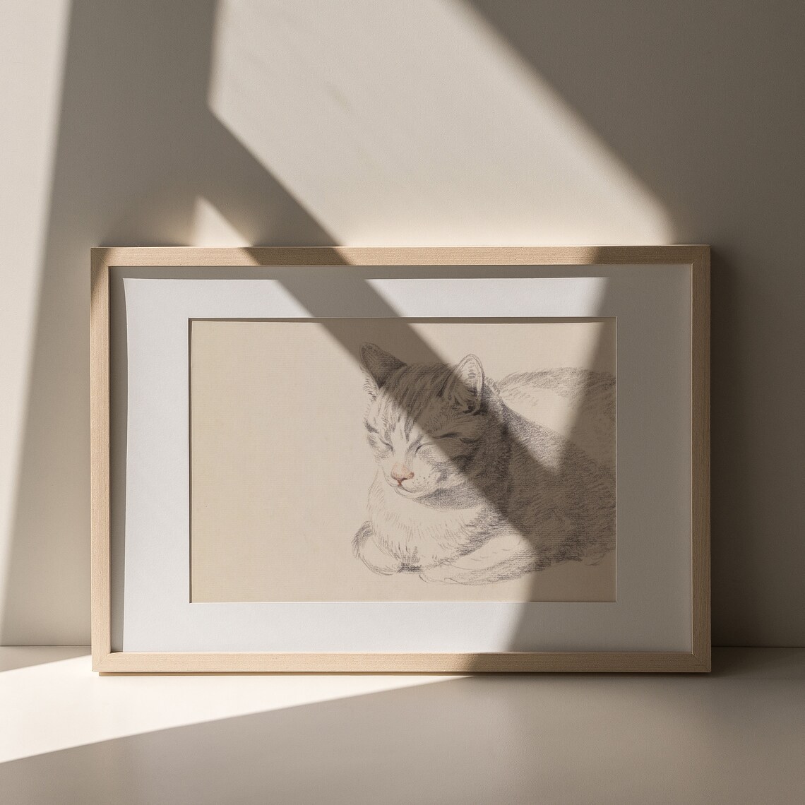 Sleeping Grey Tabby Cat Vintage Pencil Sketch Portrait Art Poster - Image 6