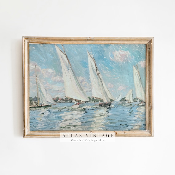 Sailboat Regatta Race Impressionist Vintage Seascape Painting Poster