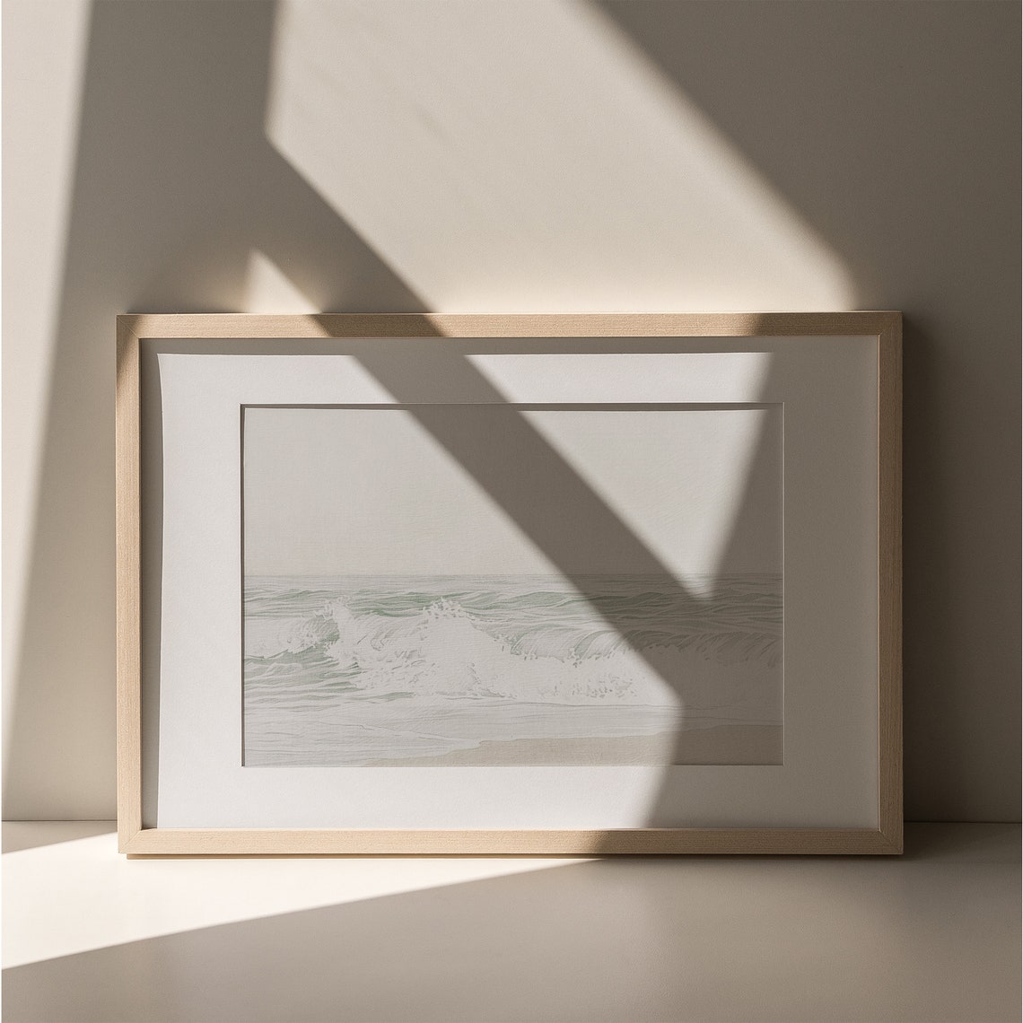 Neutral Muted White Ocean Wave Vintage Coastal Seascape Print - Image 6