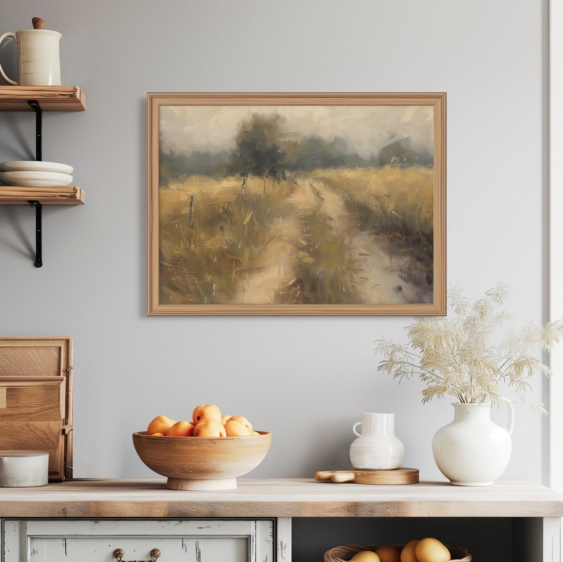 Misty Country Road Through a Golden Field Muted Landscape Poster - Image 4