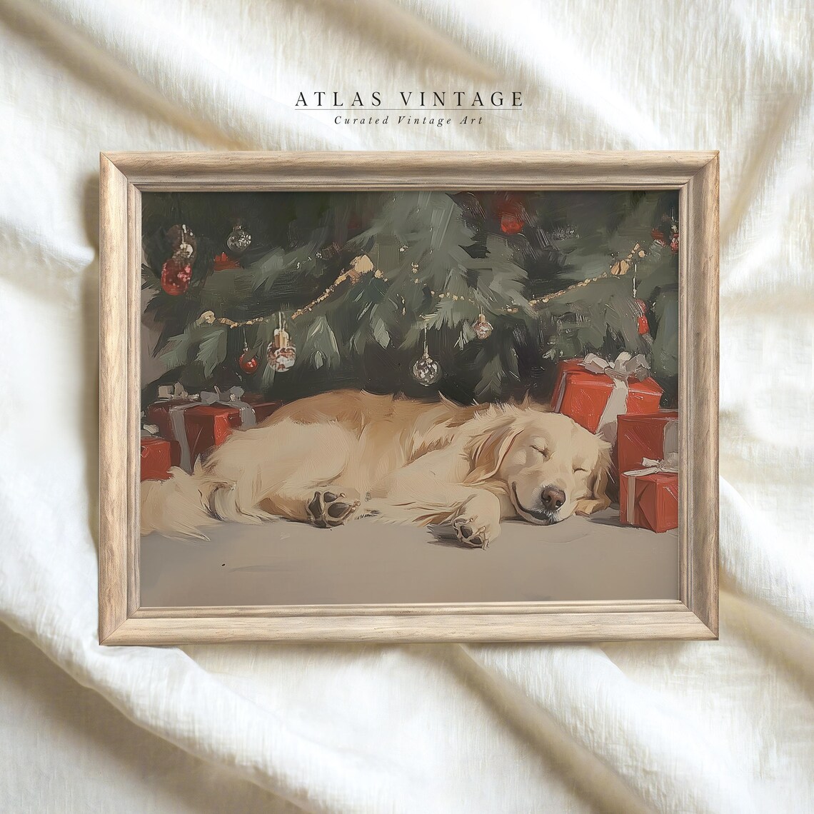 Golden Retriever Sleeping Under Christmas Tree with Gifts Poster - Image 5