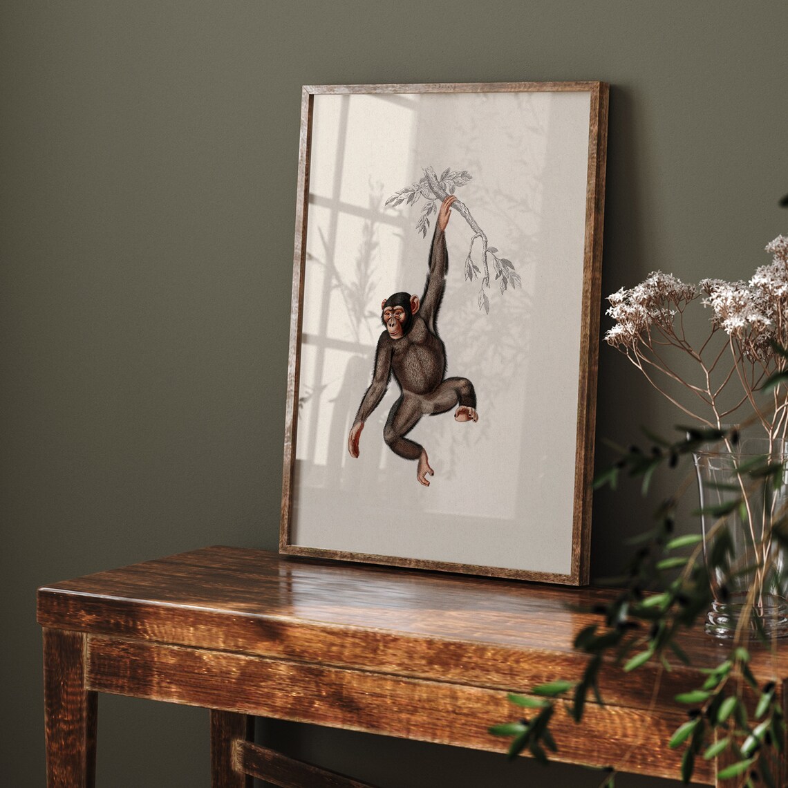 Vintage Monkey Hanging From Branch Antique Animal Illustration Safari Poster - Image 7