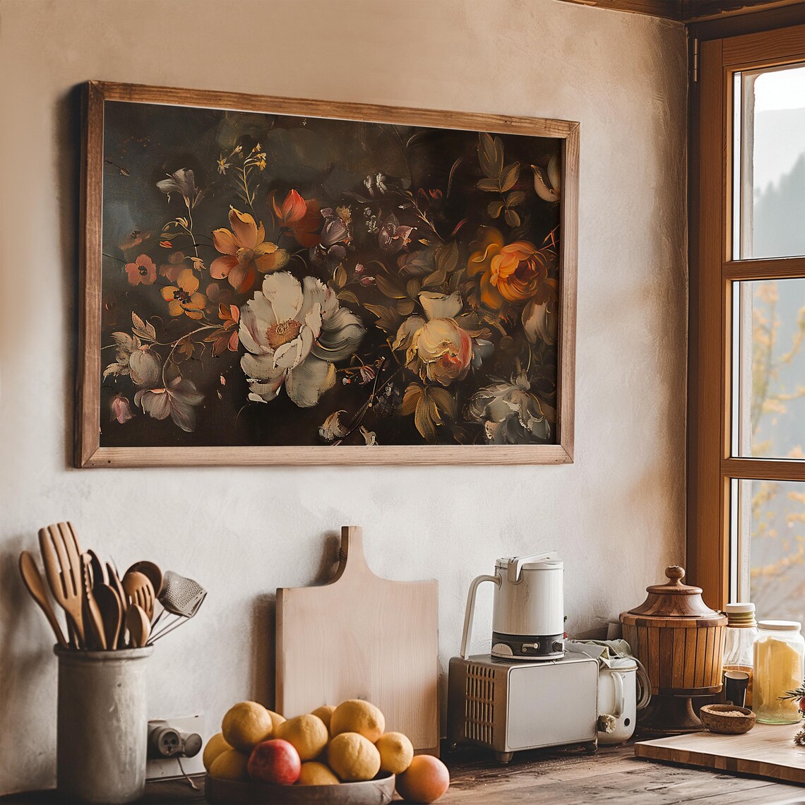 Moody Autumn Bloom Arrangement Dark Vintage Floral Painting Poster - Image 5
