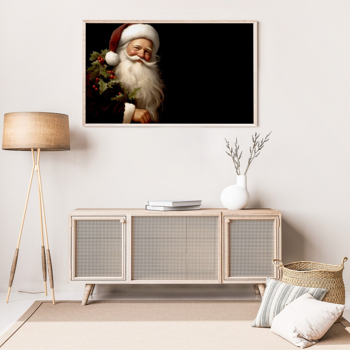Santa Claus Portrait With Holly Dark Vintage Christmas Poster - Image 3