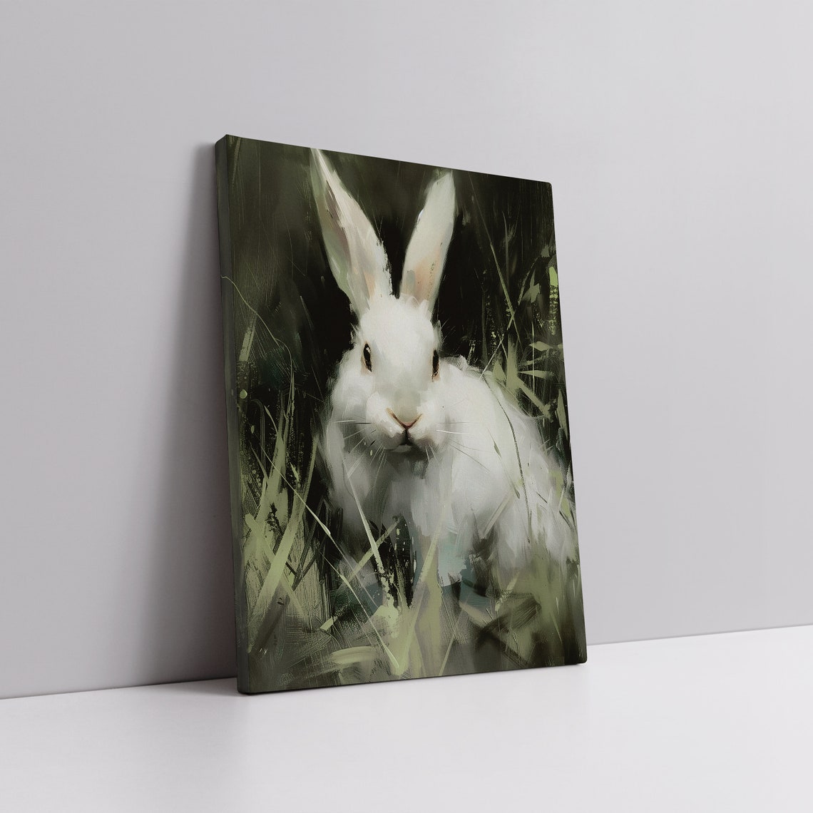 Vintage White Rabbit Painting Poster Cute Easter Bunny Portrait Art - Image 3