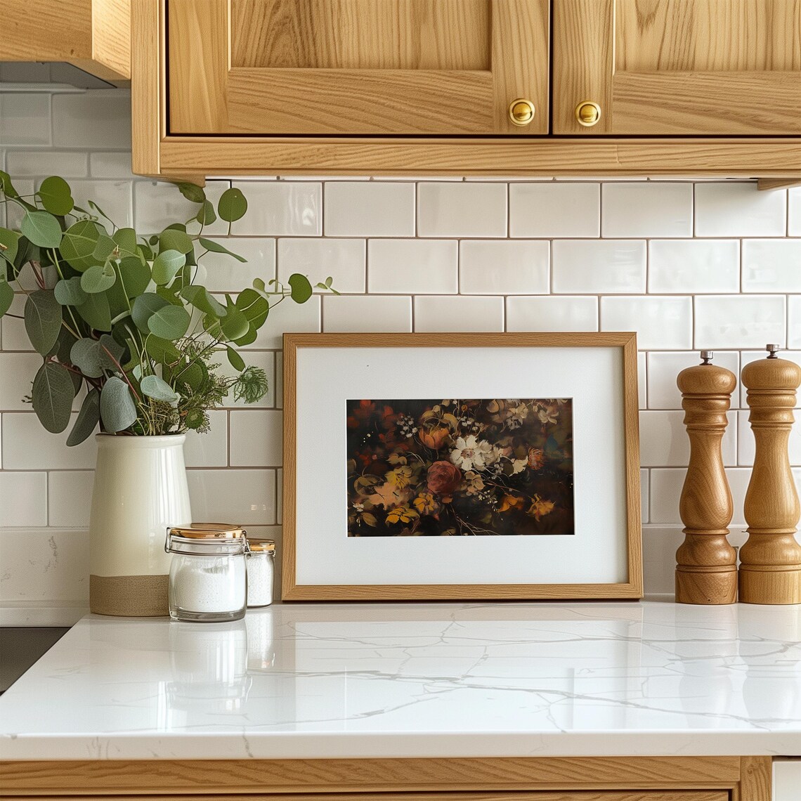 Dark Moody Autumn Floral Still Life Rich Fall Blooms Art Poster - Image 3