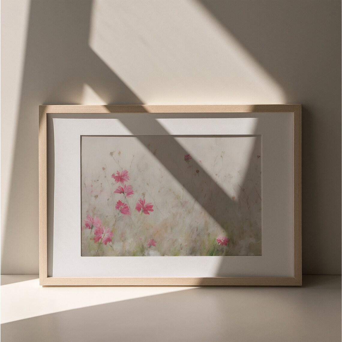 Pink Cosmos Flowers in Misty Meadow Vintage Wildflower Field Art Poster - Image 3