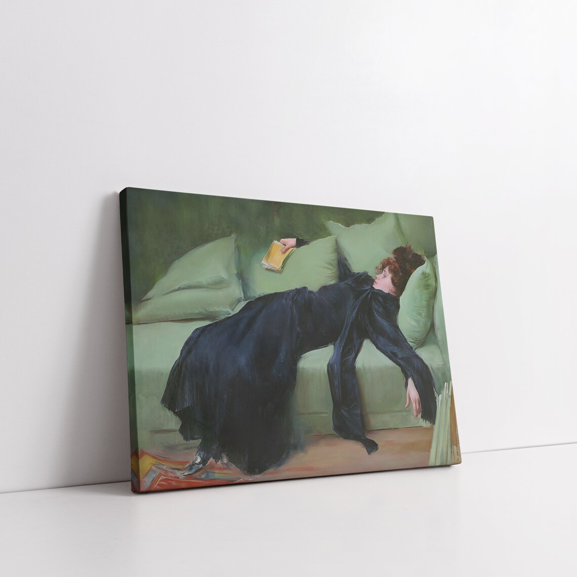 Moody Victorian Woman Portrait Dark Dress on Green Sofa Classic Art Poster - Image 7