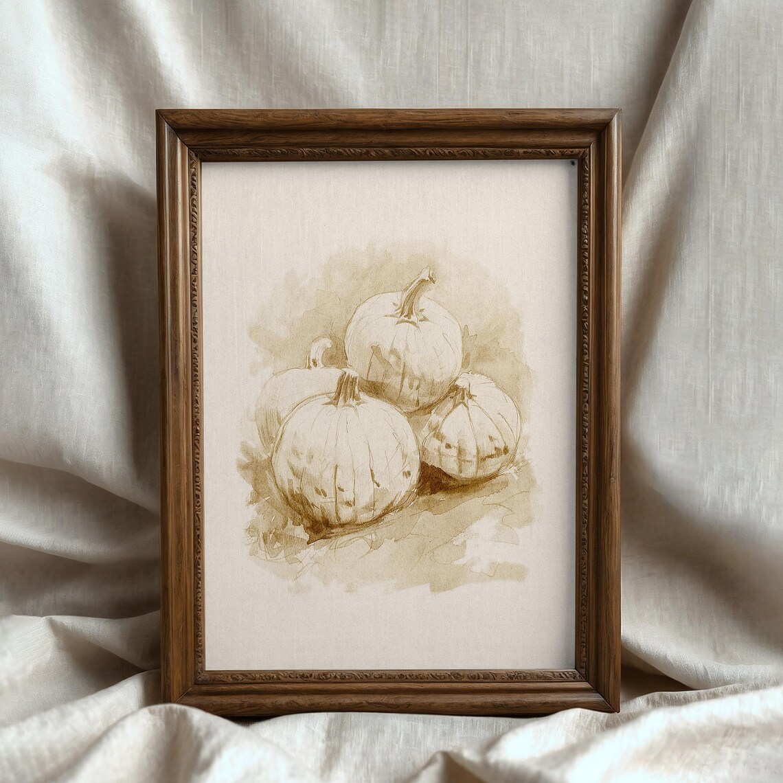 Pumpkins Sepia Sketch Fall Harvest Botanical Illustration Vintage Art Poster - Image 5