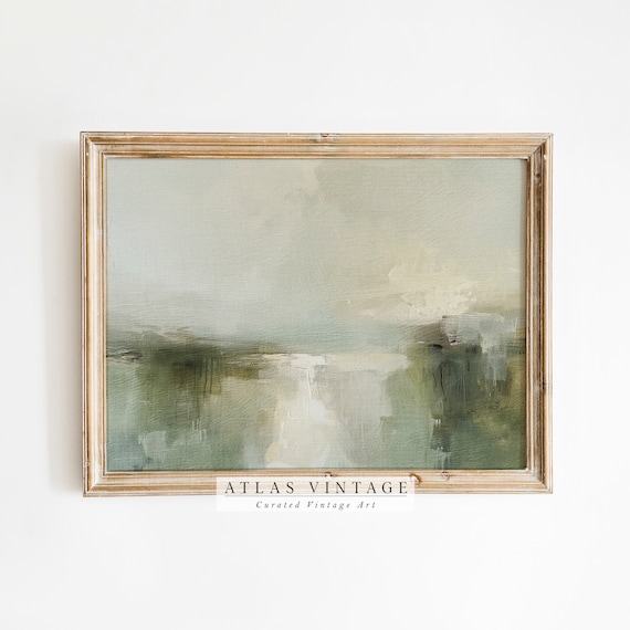 Sage Green Abstract Landscape Muted Modern Minimalist Oil Painting Print
