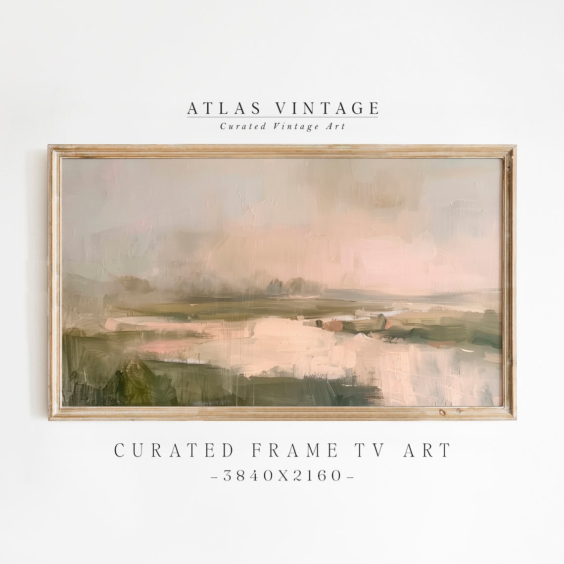 Abstract River Marsh Blush Pink Green Landscape Frame TV Wall Art